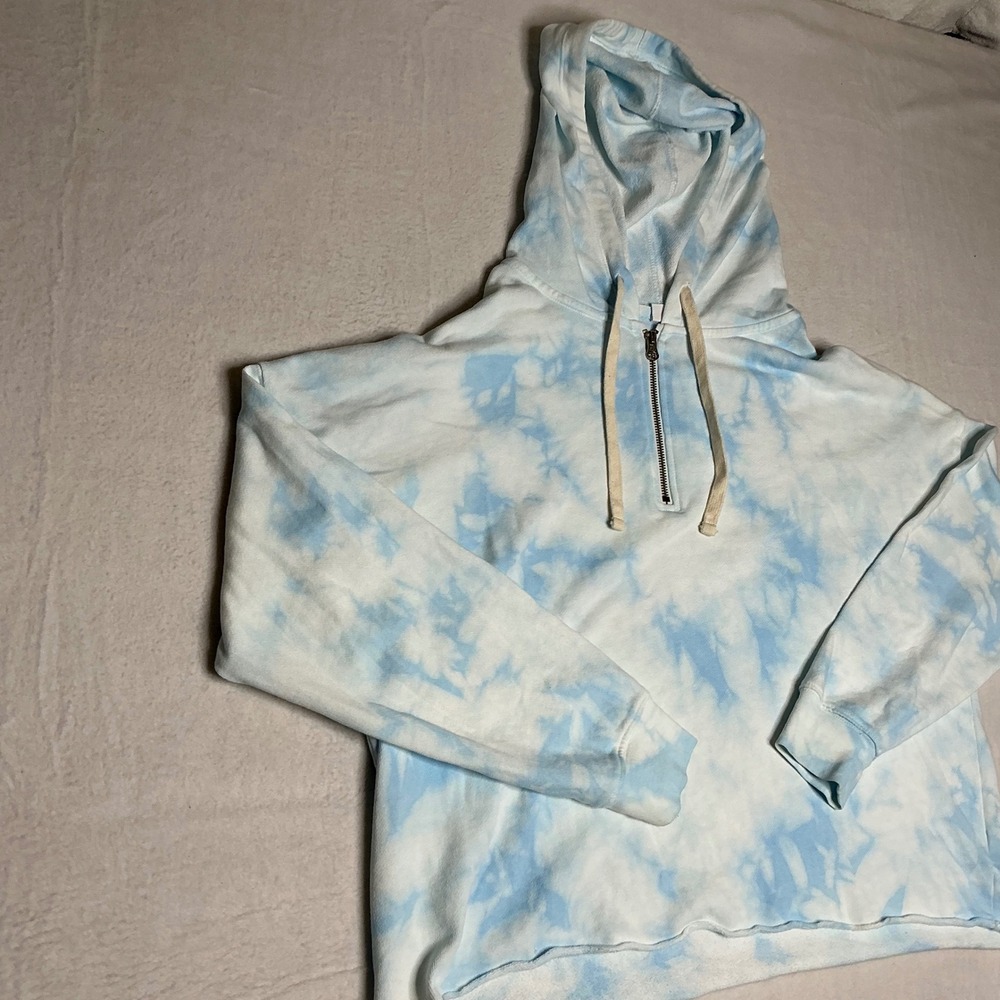 Gap‎ Tie Dye Hoodie Sweatshirt Light Blue White Cropped Pullover Women's L